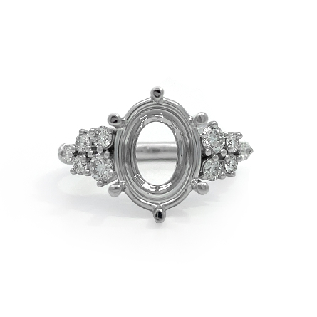 18K White Gold Cluster Oval 6Prong Engagement R...