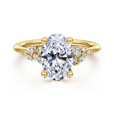 14K Yellow Gold Oval Floral Nouveau Cluster Eng...