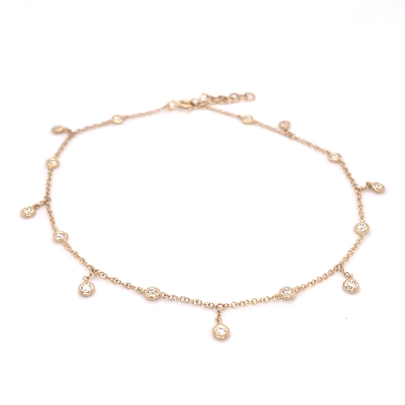 14K Yellow Gold 9-10inch Dangle Bezels Anklet w...