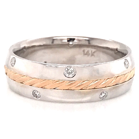 14K White and Yellow Gold Mens Wedding Band w/1...