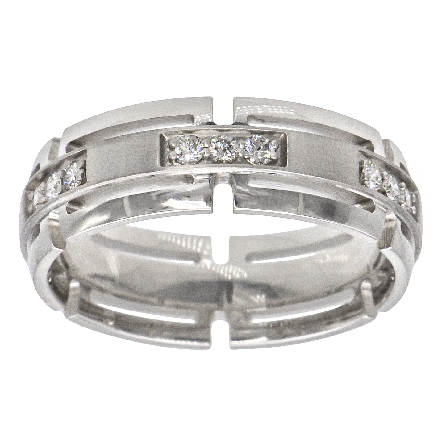 14K White Gold 3Station Channel Wedding Band w/...