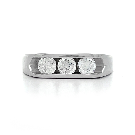 14K White Gold Mens Channel Ring w/3 Diams=.94c...