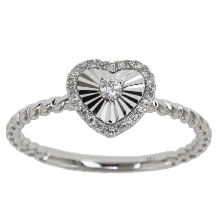 14K White Gold Diamond-Cut Heart Ring w/25Diams...