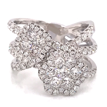 18K White Gold 2Pave Flower Open Shank Band w/D...