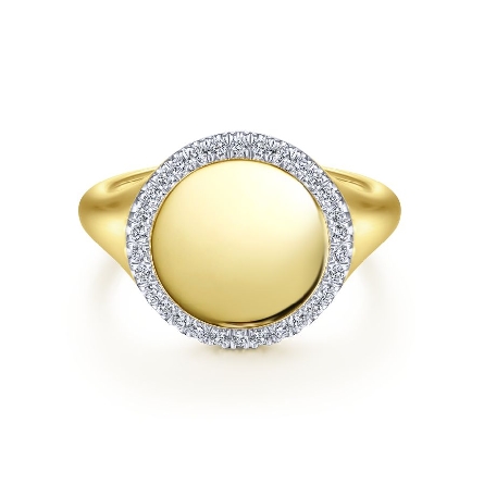 14K Yellow Gold Round Engravable Signet Ring w/...