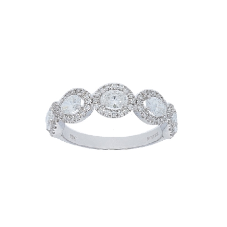 18K White Gold 5 East-West Oval Halo Band w/Dia...