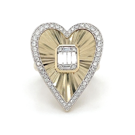 14K Yellow Gold Starburst Design Heart Ring w/D...