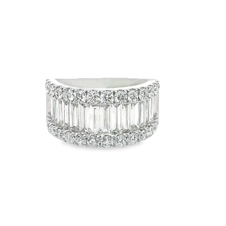 18K White Gold Center Channel Band w/Baguette D...