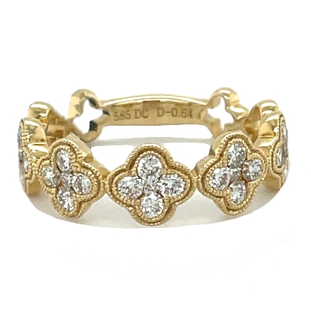 14K Yellow Gold 5Milgrain Clover Clusters Band ...