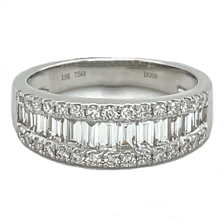 18K White Gold Channel Center Band w/Baguette Diams=.66ctw and Round Diams=.32ctw VS G-H Size 6.5 #RG27459