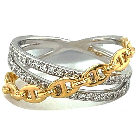 18K Yellow and White Gold 3Row Crossover Marine...