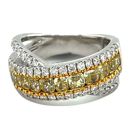 18K White and Yellow Gold X Ring w/11Natural Ye...