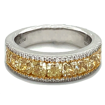 18K White and Yellow Gold Band w/9Natural Yellow Cushion Diams=2.28ctw and Diams=.20ctw VS G-H Size 6.5 #RG24470
