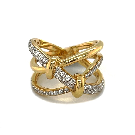 18K Yellow Gold 3Row Crossover Pave Row Band w/...