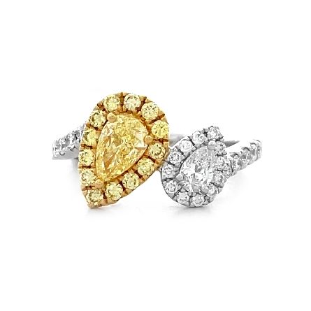 18K White and Yellow Gold Double Pear Halo Fash...