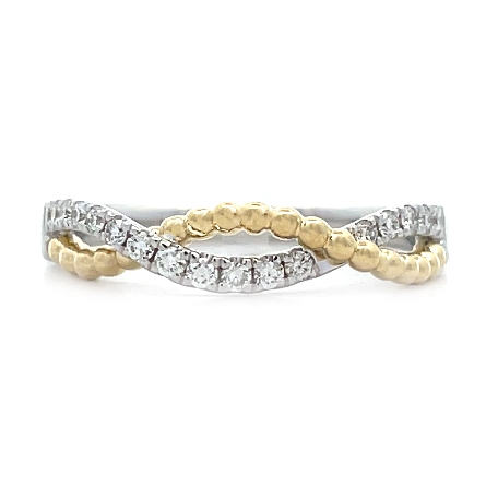 14K White and Yellow Gold Beaded Twist Band w/D...