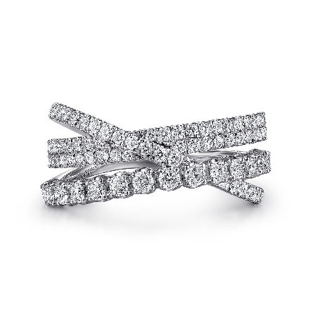 14K White Gold Criss Cross 3Row Fashion Ring w/...