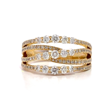 14K Yellow Gold 5Row Crossover Fashion Band w/91 Diamonds=.84ctw SI I Size6.5 #PR2R02