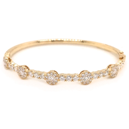 14K Yellow Gold 5Round Pave Stations Bangle w/D...