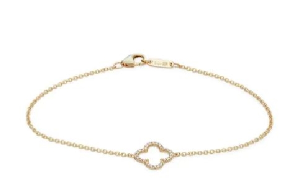 14K Yellow Gold 7inch Single Pave Open Clover B...