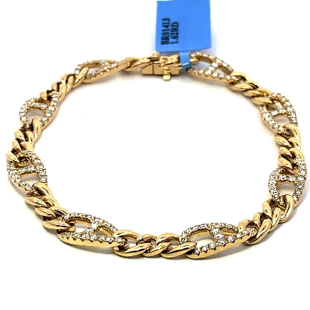 14K Yellow Gold 7inch Mariner Link Fashion Bracelet w/Diams=1.62ctw SI G-H #BR01413 (126366)