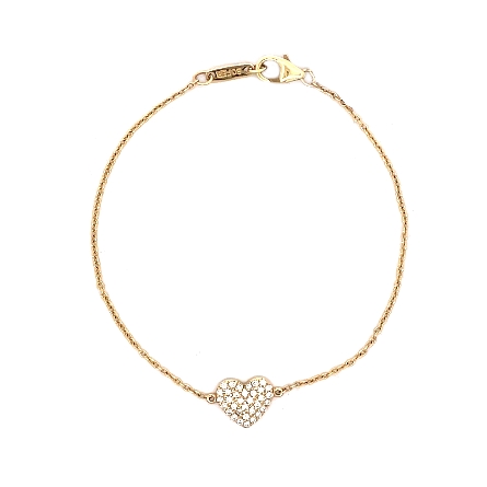 14K Yellow Gold 6.75inch Pave Heart Bracelet w/...