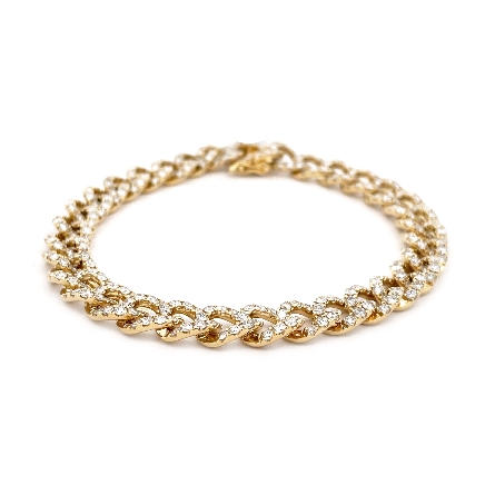 14K Yellow Gold 7inch Pave Link Fashion Bracele...