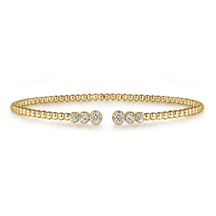 14K Yellow Gold Bujukan Open Cuff Milgrain Beze...