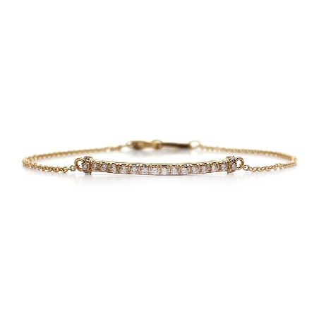 14K Yellow Gold 7inch Curved Bar Bracelet w/Dia...