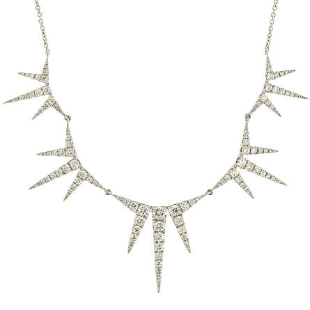 18K White Gold 15-16inch Adjustable Spikes Necklace w/1Diam=.08ct and 131Diams=1.32ctw VS H-I #8L1N12