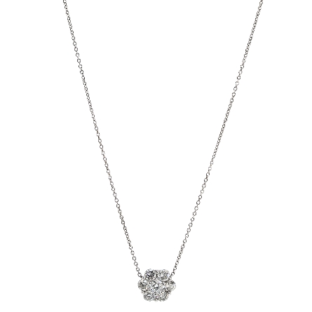 14K White Gold 16inch Flower Cluster Necklace w...