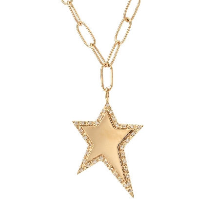 14K Yellow Gold 18inch Dangle Star Paper Clip N...