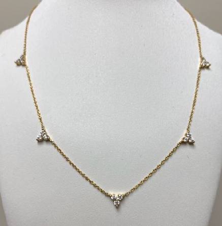 14K Yellow Gold 16inch 3Station Cluster Necklac...