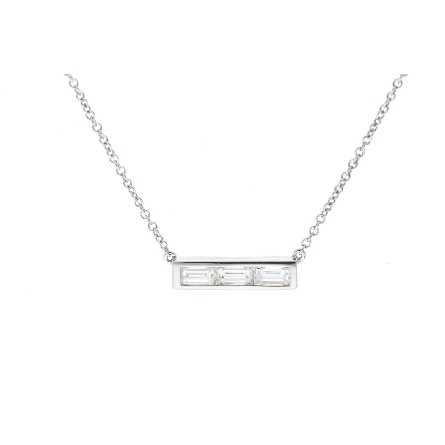 14K White Gold 16inch 3Stone Bar Necklace w/3Baguette Diams=.54ctw VS G-H #ND17-264B