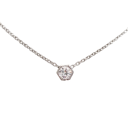 14K White Gold 16inch Hexagon Solitaire Necklac...