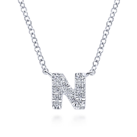 14K White Gold 15.5-17.5inch Initial N Necklace...