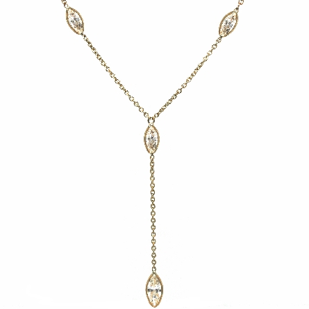 14K Yellow Gold 16-18inch Y-Bezel Necklace w/8Marquise Diams=3.41ctw VS-SI F-G-H