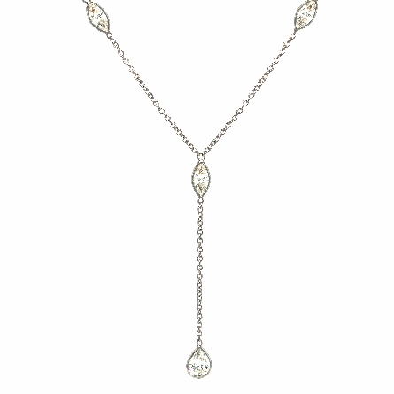 14K White Gold 16-18inch Y-Bezel Necklace w/3Marquise Diams=1.23ctw SI G-H and Pear Diam=.83ct VVS1 G