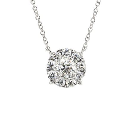 14K White Gold 16inch Halo Cluster Necklace w/D...