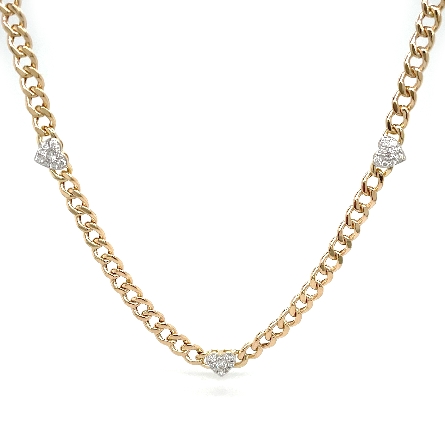 14K Yellow Gold 16inch 5 Pave Heart Necklace w/...