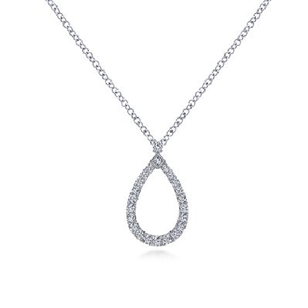14K White Gold 16-18inch Open Tear Drop Necklac...