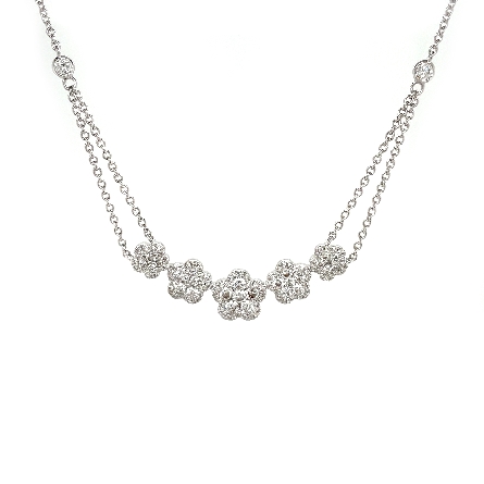 18K White Gold 18inch 5Flower Clusters Necklace...