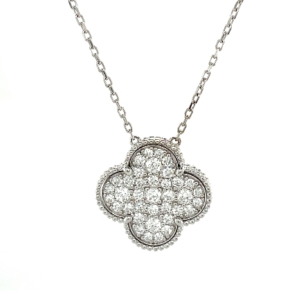 18K White Gold 16-18inch Pave Clover Necklace w...