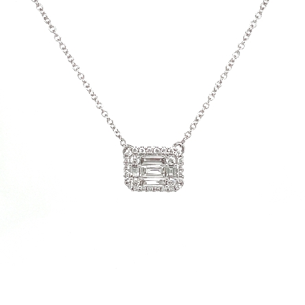 18K White Gold 16-18inch East-West Halo Necklac...
