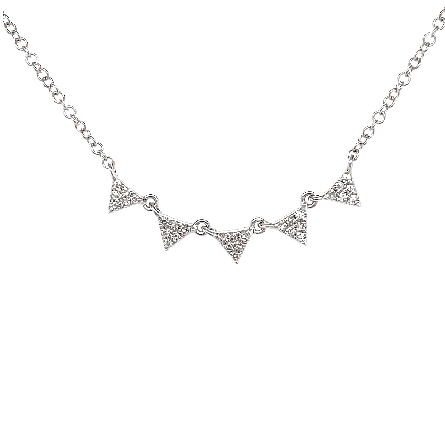 14K White Gold 16-18inch Adjustable Triangles Necklace w/30Diams=.07tw #MN002552