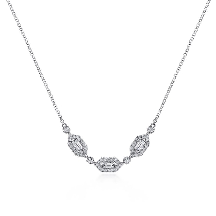 14K White Gold 15.5-17.5inch 3 Halo Necklace w/...