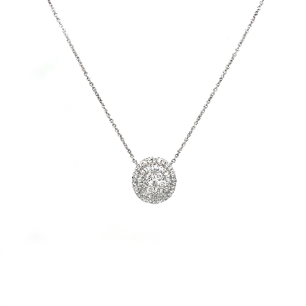 14K White Gold 16-17inch Oval Halo Necklace w/B...