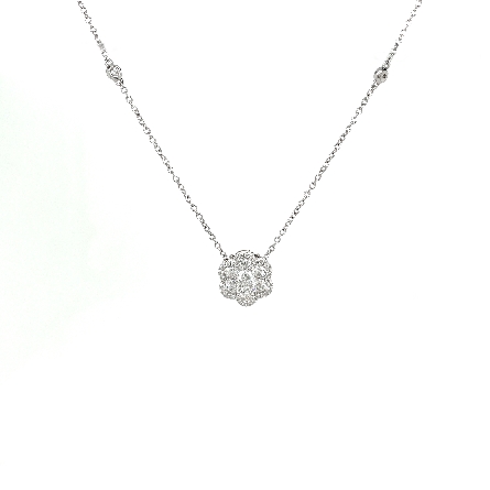 18K White Gold 16-17inch Pave Flower Necklace w...