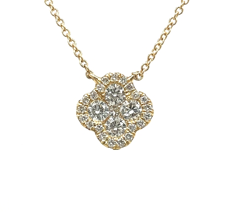 18K Yellow Gold 16-17inch Halo Clover Necklace ...