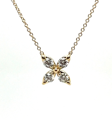14K Yellow Gold 17-18inch Clover Necklace w/Dia...